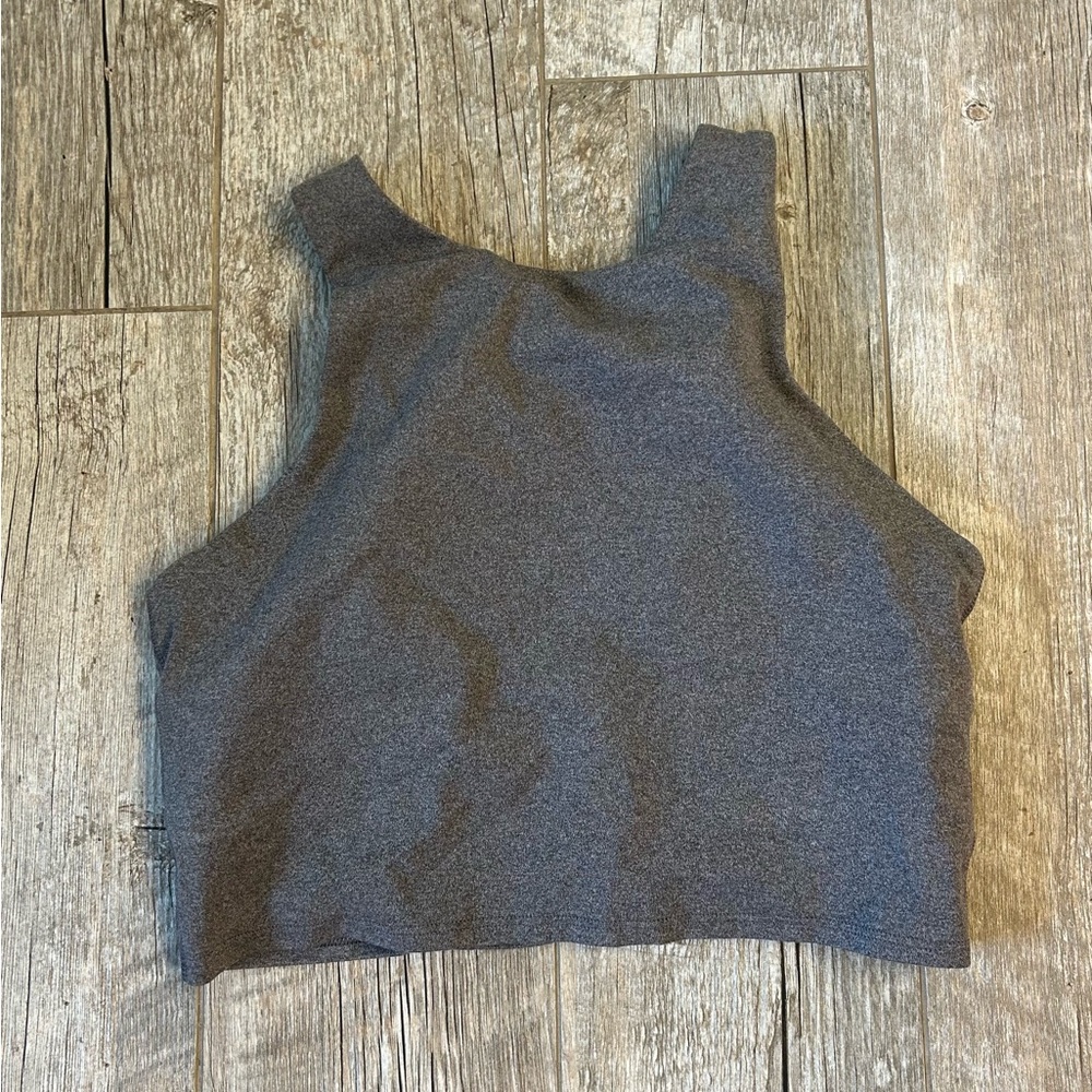 Athleta high neck cropped tank / bra charcoal gray sz S bra pads included